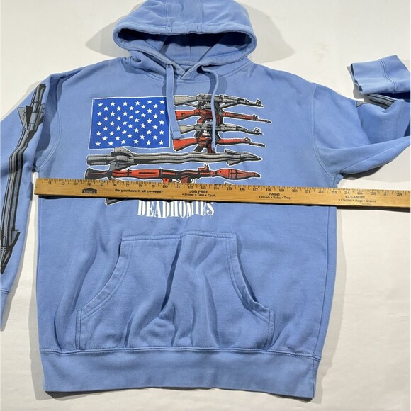 Dead Homies Blue Mens Graphic Print Gun Pullover USA Flag Hoodie Sweatshirt Sz L - Picture 5 of 9